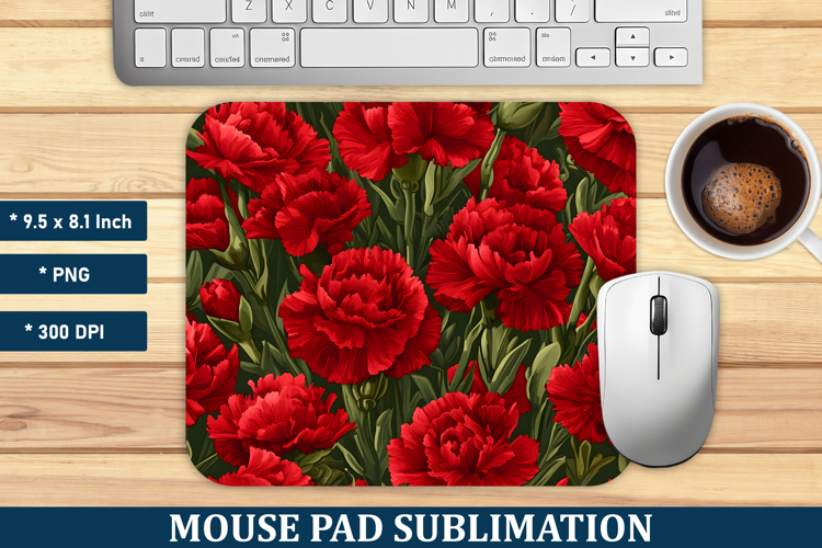 Red Carnation Flower Mouse Pad | Mouse Pad Sublimation