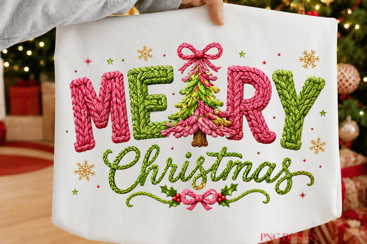 Merry Christmas PNG, Pink Green Christmas Sublimation example image 1