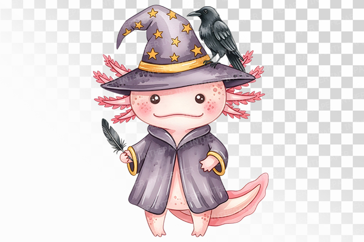 Halloween Axolotl Witch Wizard Costume Spooky PNG Uparupa