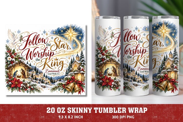 Follow the Star Christmas Tumbler Wrap, Nativity Scene 20oz example image 1