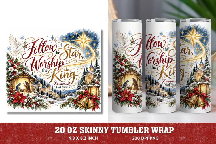 Follow the Star Christmas Tumbler Wrap, Nativity Scene 20oz