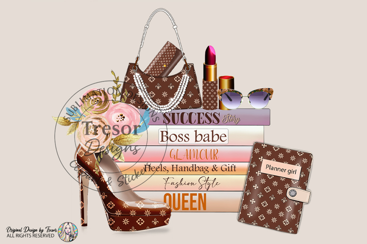Boss Babe Fashion Books Heels PNG Glam Luxury Style Art