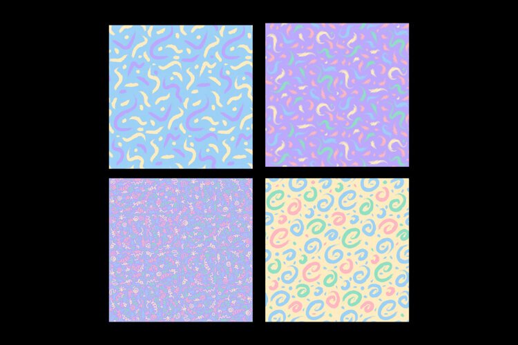 Dreamy Doodles 4 Pastel Seamless Patterns example image 1