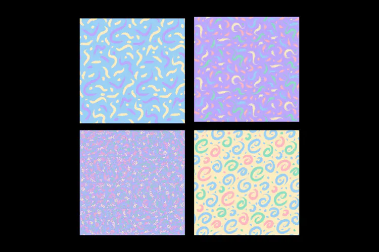 Dreamy Doodles 4 Pastel Seamless Patterns