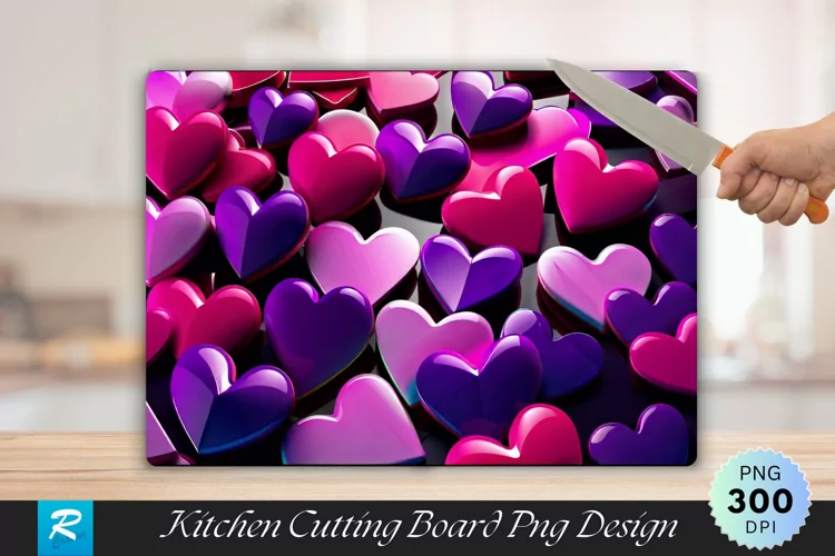 3D Heart Cutting Board Sublimation Design
