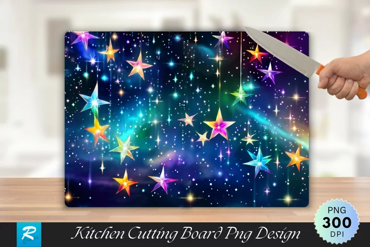 Multi Colored Stars Cutting Board Sublimation Design
