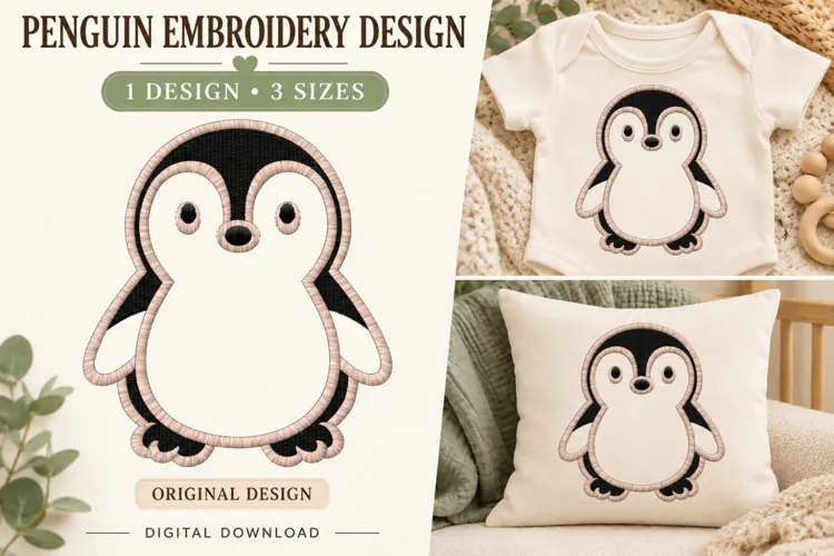 Cute Baby Penguin Embroidery Design