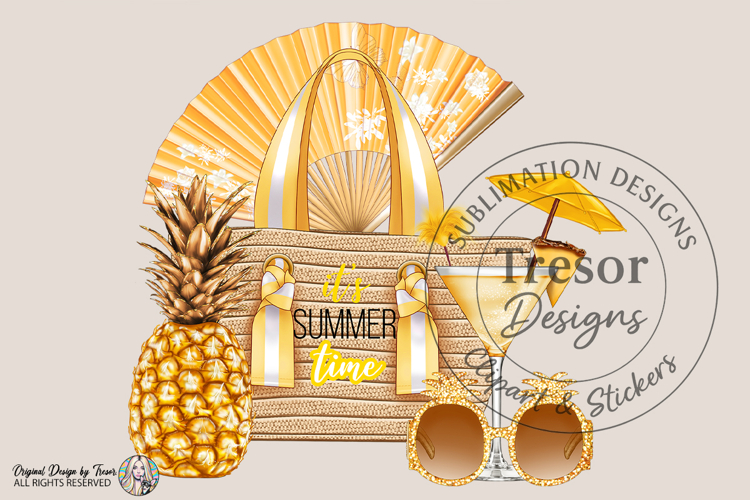 Its Summer Time Golden Beach Design | Tropical Vacation Art