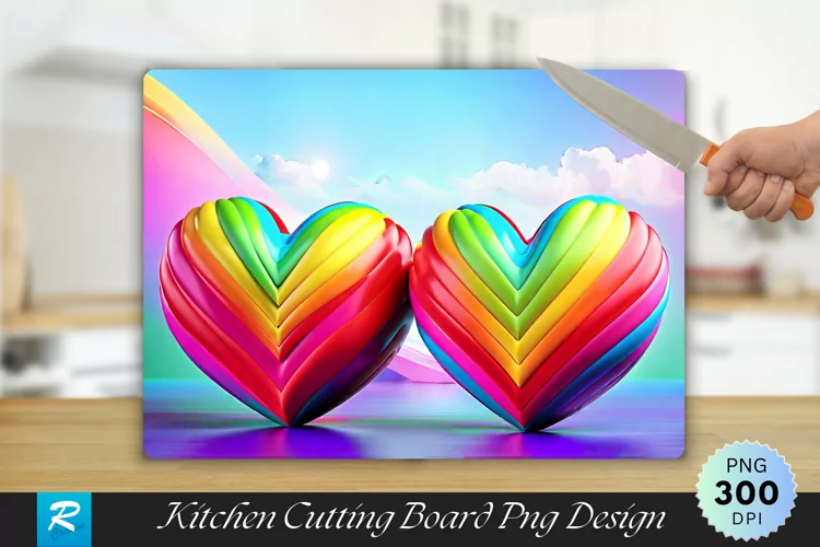 3D Colorful Heart Cutting Board Sublimation Design