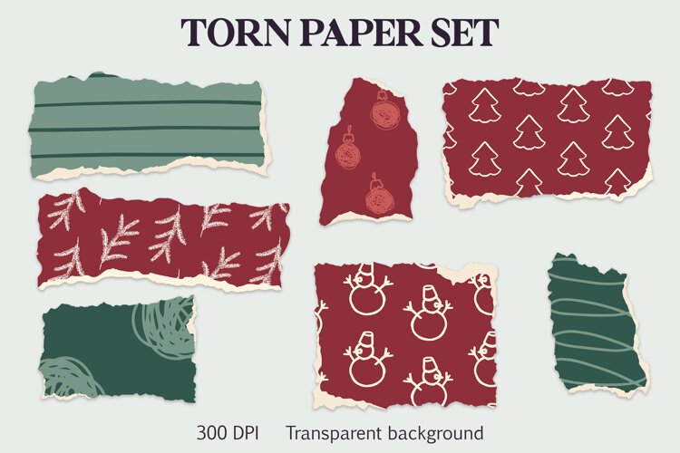 Christmas Snowman and Tree Torn Paper. ripped paper example image 1