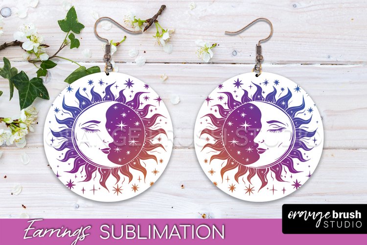 Boho Mystical Round Earrings Sublimation, Celestial Earrings