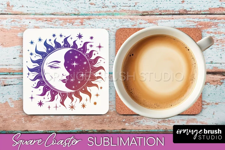 Boho Mystical Square Coaster PNG - Celestial Sublimation