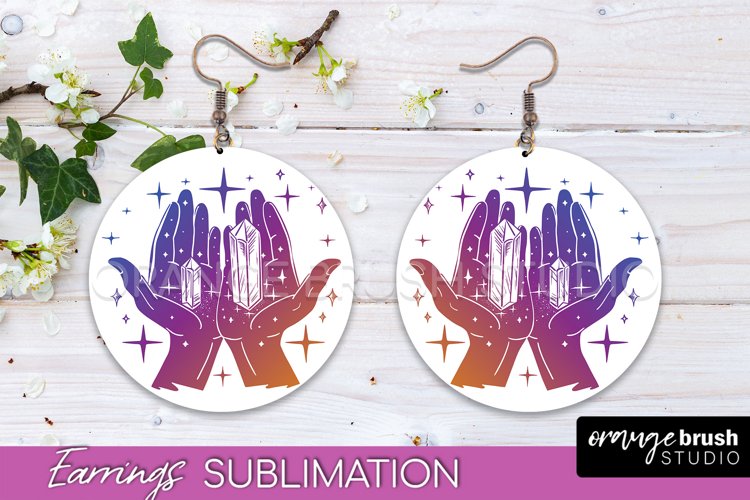 Boho Mystical Round Earrings Sublimation, Celestial Earrings