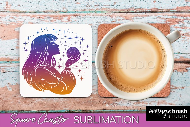 Boho Mystical Square Coaster PNG - Celestial Sublimation example image 1