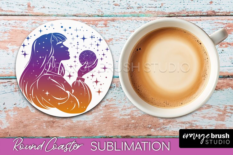 Celestial Coaster Sublimation, Boho Mystical Round Coaster