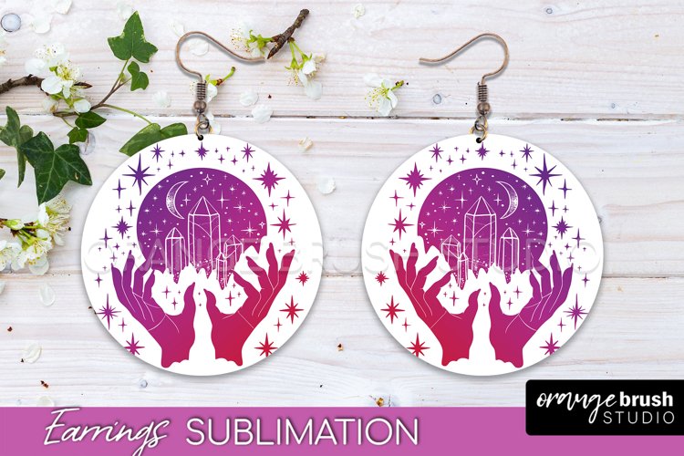 Boho Mystical Round Earrings Sublimation, Celestial Earrings