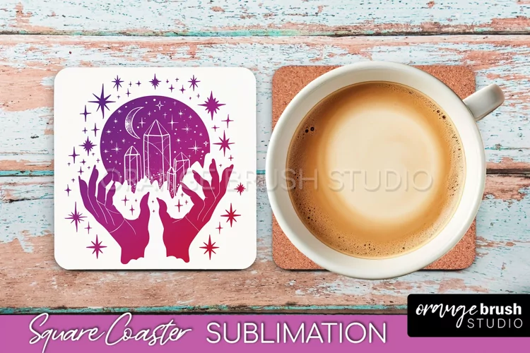 Boho Mystical Square Coaster PNG - Celestial Sublimation
