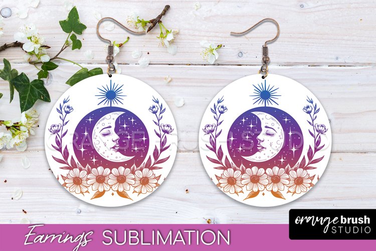 Boho Mystical Round Earrings Sublimation, Celestial Earrings