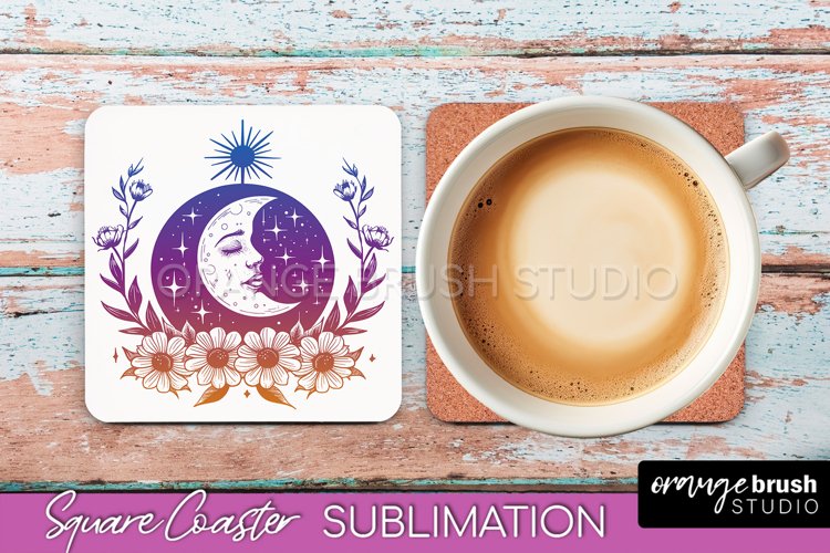 Boho Mystical Square Coaster PNG - Celestial Sublimation