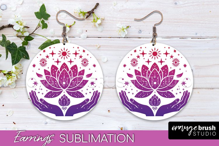 Boho Mystical Round Earrings Sublimation, Celestial Earrings