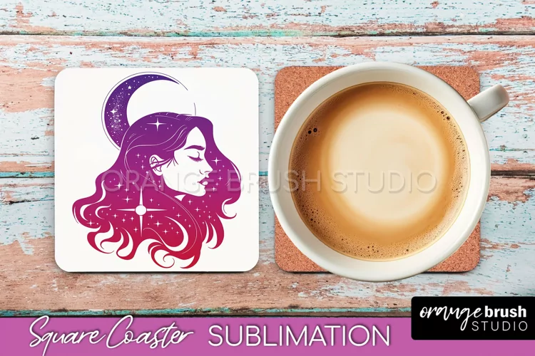 Boho Mystical Square Coaster PNG - Celestial Sublimation