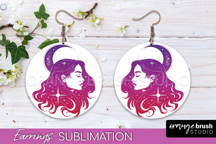 Boho Mystical Round Earrings Sublimation, Celestial Earrings