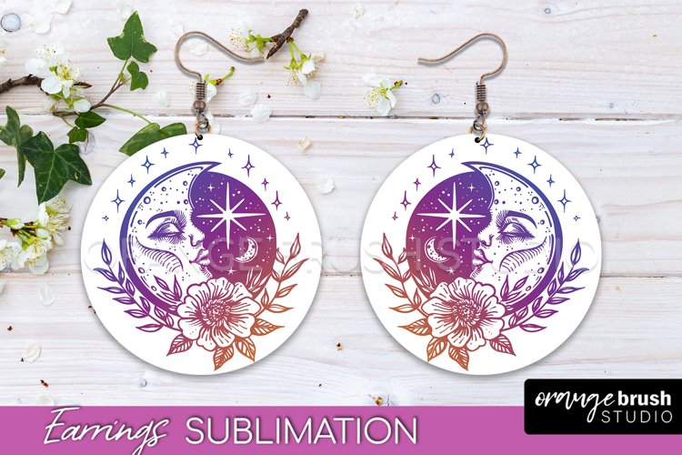 Boho Mystical Round Earrings Sublimation, Celestial Earrings