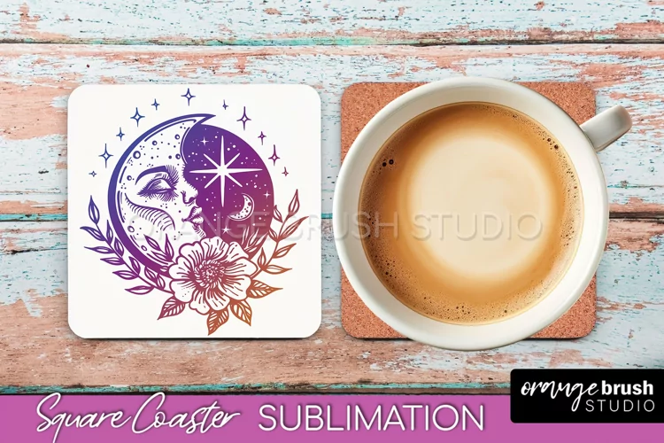 Boho Mystical Square Coaster PNG - Celestial Sublimation