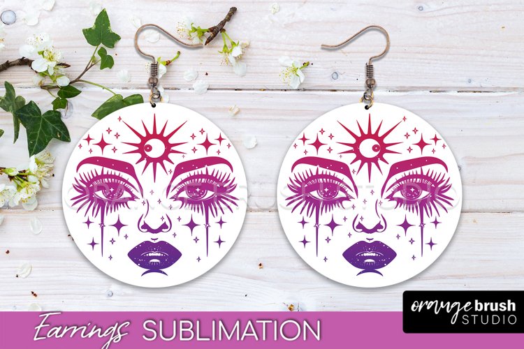 Boho Mystical Round Earrings Sublimation, Celestial Earrings