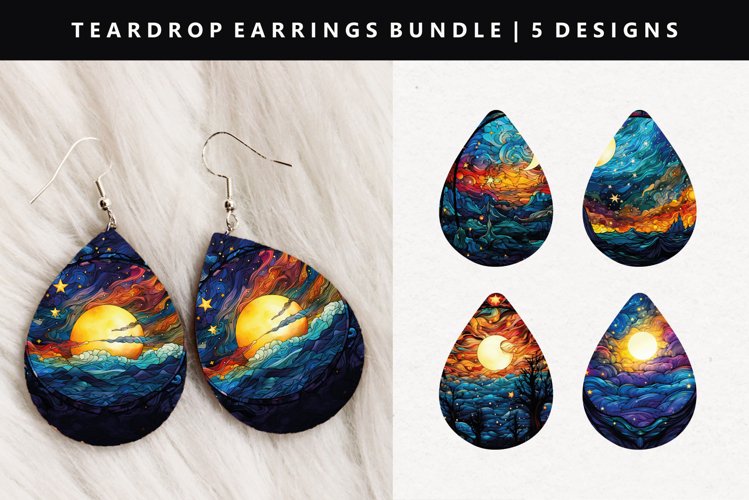 Celestial Teardrop Earring Sublimation PNG Design