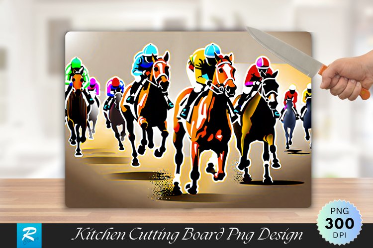 Racehorses and Jockeys Cutting Board Sublimation Design example image 1