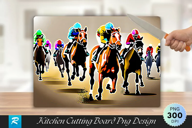 Racehorses and Jockeys Cutting Board Sublimation Design
