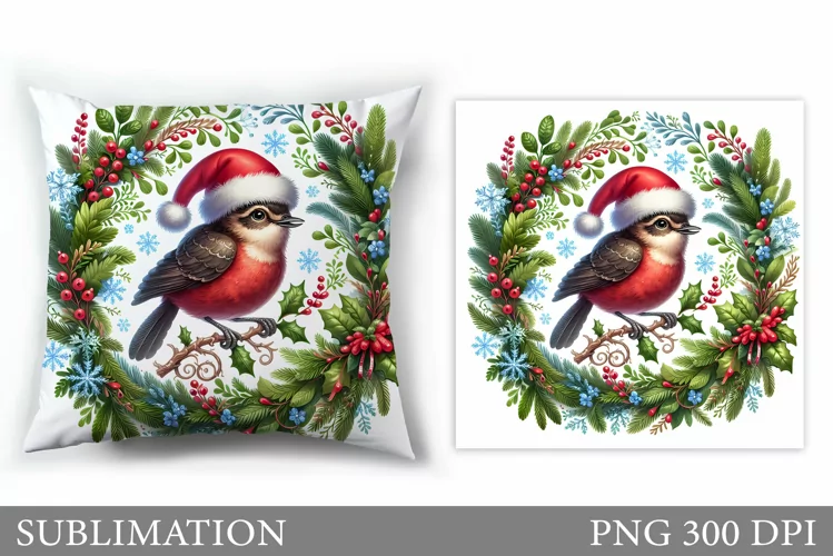 Christmas Bird Pillow Design. Christmas Pillow Sublimation