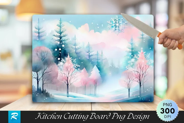 Watercolor Winter Charm Cutting Board Sublimation Design