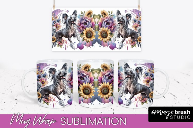 Chinese Crested Mug Wrap Dog Sublimation Floral PNG