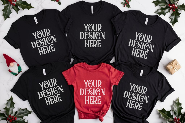 Christmas Family Matching Flat Lay T-Shirt Mockups
