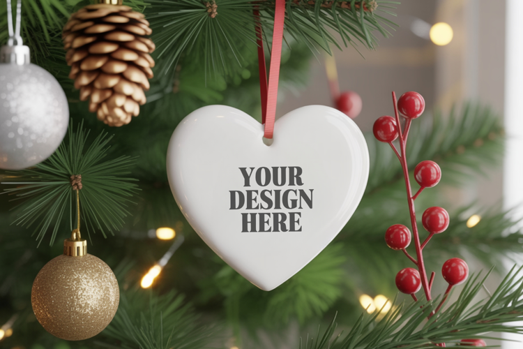 Christmas Love Heart Ornament Mockup | Holiday Hanging