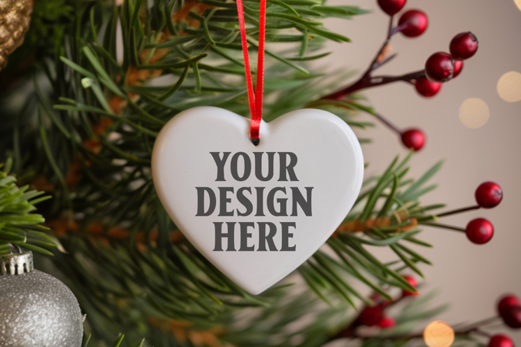 Holiday Love Heart Ornament Mockups | Romantic Christmas Tre