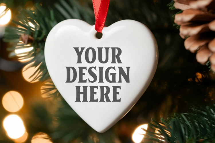 Christmas Heart Ornaments Mockup | Hanging Glass Heart Ornam
