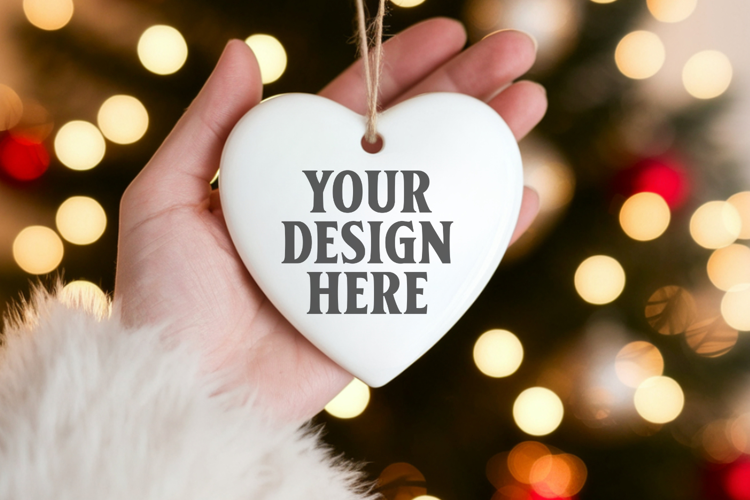 Heart Shaped Christmas Ornament Mockups | Frosted Glass Holi
