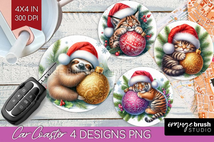 Christmas Animals Car Coaster - Cute Christmas Coaster PNG