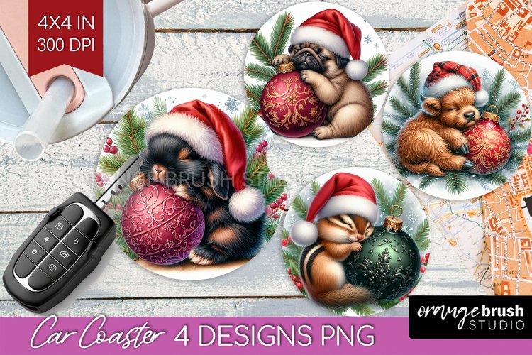 Christmas Animals Car Coaster - Cute Christmas Coaster PNG example image 1