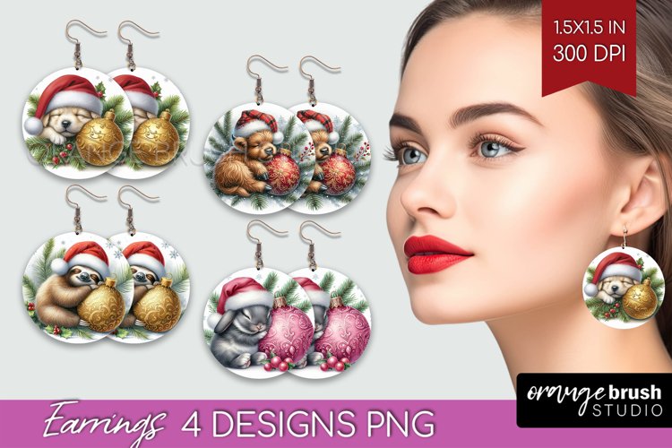Christmas Animals Round Earrings - Cute Christmas PNG