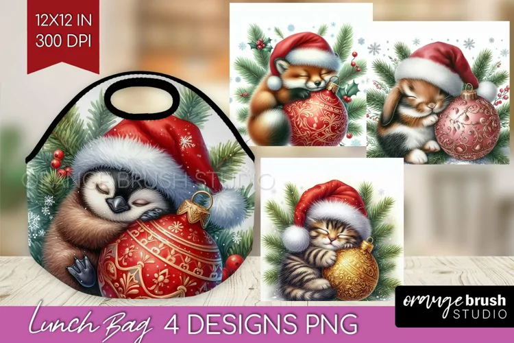 Christmas Animals Lunch Bag - Cute Christmas Lunch Bug PNG