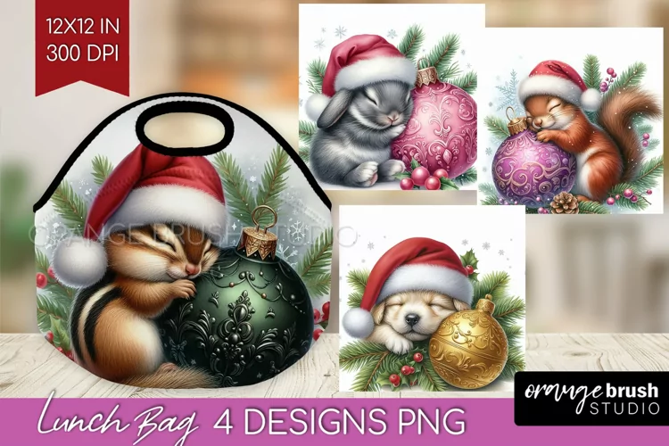 Christmas Animals Lunch Bag - Cute Christmas Lunch Bug PNG