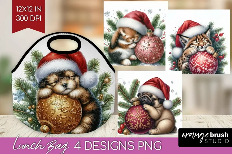 Christmas Animals Lunch Bag - Cute Christmas Lunch Bug PNG