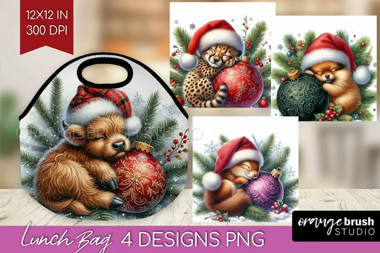 Christmas Animals Lunch Bag - Cute Christmas Lunch Bug PNG