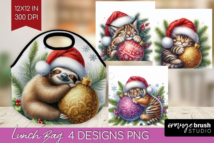 Christmas Animals Lunch Bag - Cute Christmas Lunch Bug PNG example image 1