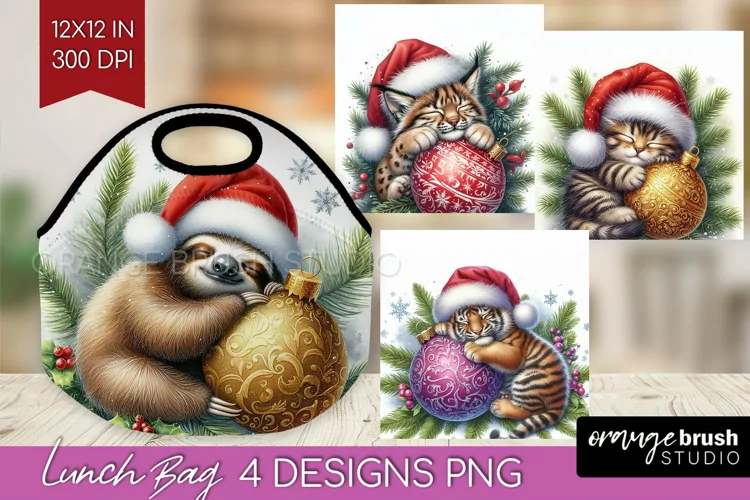 Christmas Animals Lunch Bag - Cute Christmas Lunch Bug PNG