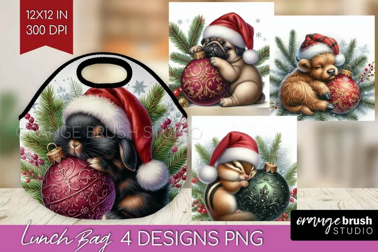 Christmas Animals Lunch Bag - Cute Christmas Lunch Bug PNG
